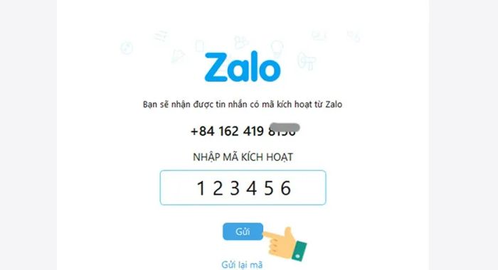 Nhập mã xác nhận vừa nhận được