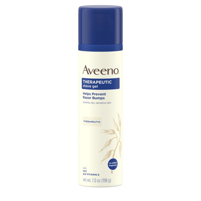 A bottle of Aveeno shave gel.