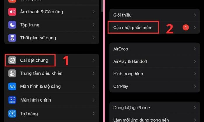 Chọn mục Cập nhật phần mềm trong mục Cài đặt chung