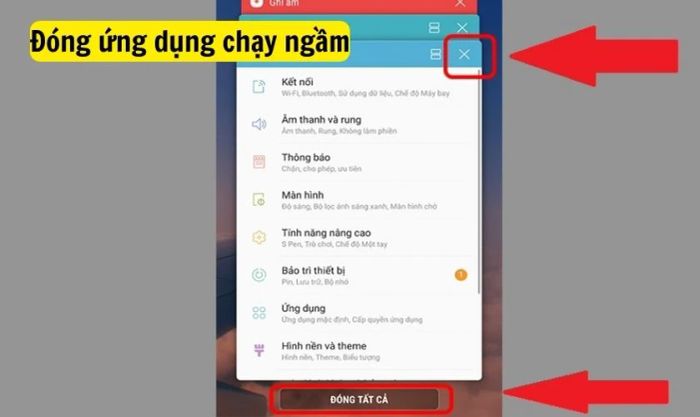 Đóng các ứng dụng đang chạy ngầm để sửa lỗi bàn phím điện thoại Samsung