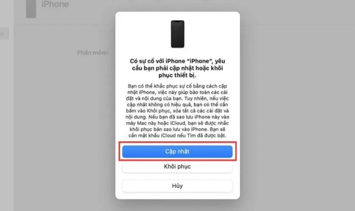 Nhấn chọn Cập nhật để tiếp tục quá trình