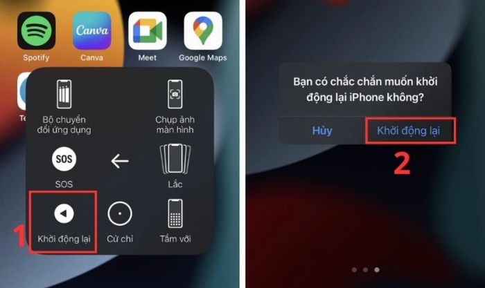 Nhấn để xác nhận Khởi động lại