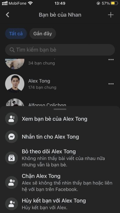 Cách hủy kết bạn Facebook trên điện thoại
