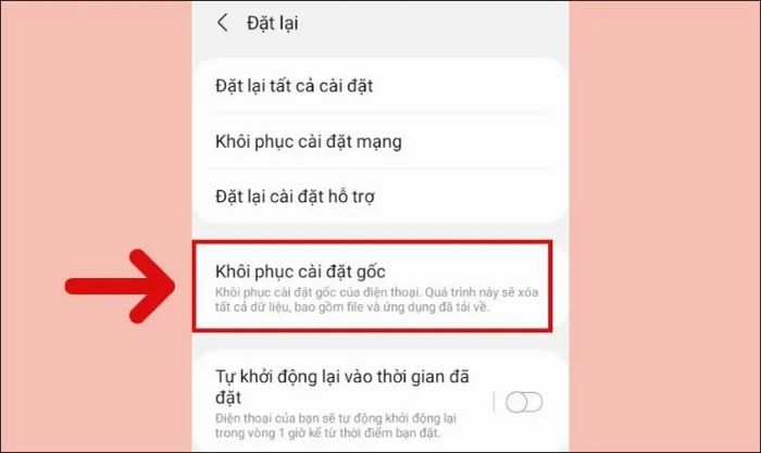 Chọn Khôi phục cài đặt gốc để bắt đầu