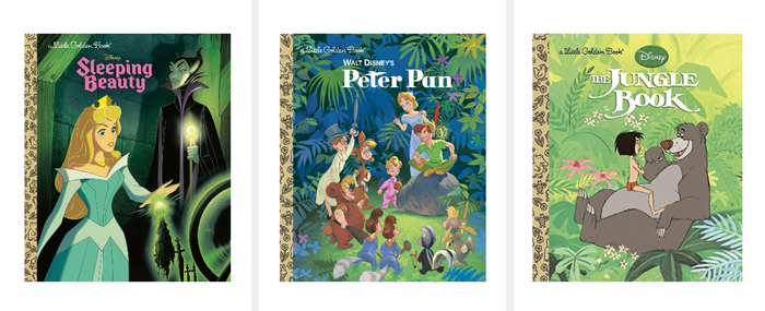 the Little Golden Books of Sleeping Beauty, Peter Pan, and The Jungle Book