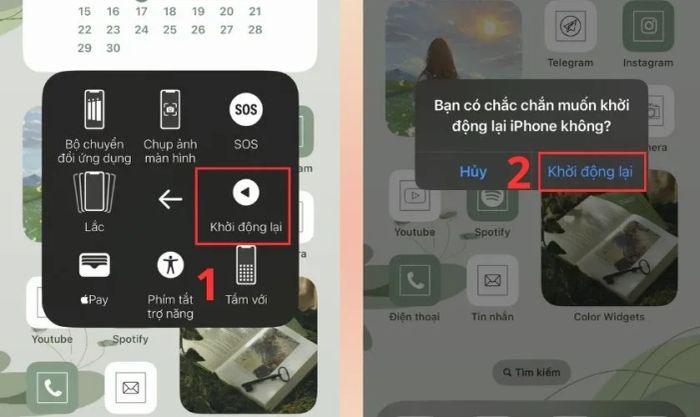 Bạn chọn vào Khởi động lại và xác nhận thực hiện