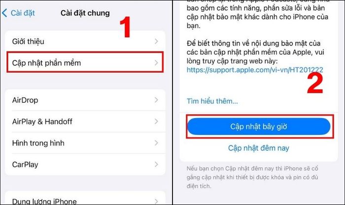 Chọn vào mục Cập nhật Phần mềm