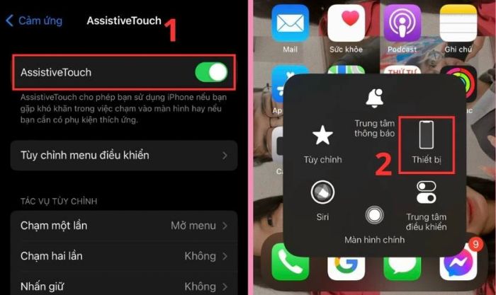 Bật thanh gạt tại mục AssistiveTouch