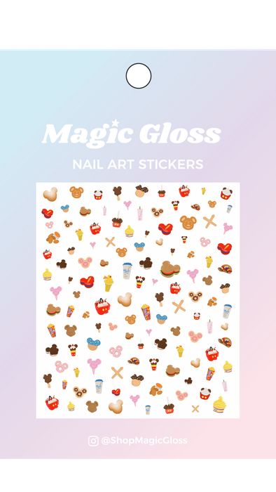 A set of Disney snack-themed nail stickers