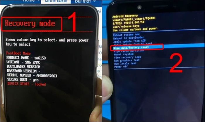 Nhấn nút nguồn để xác nhận chọn Wipe data/factory reset