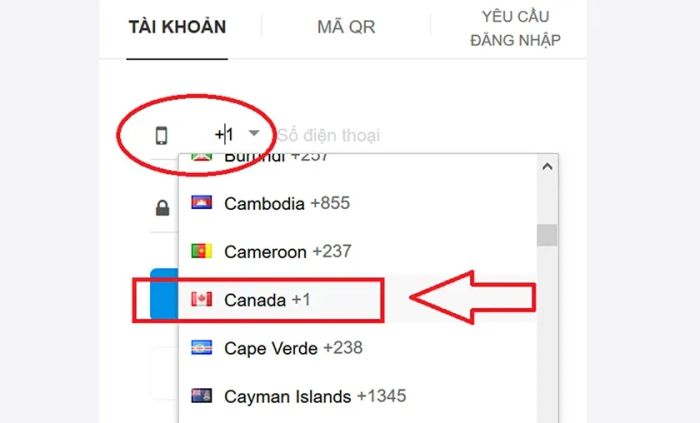 Lựa chọn khu vực Canada