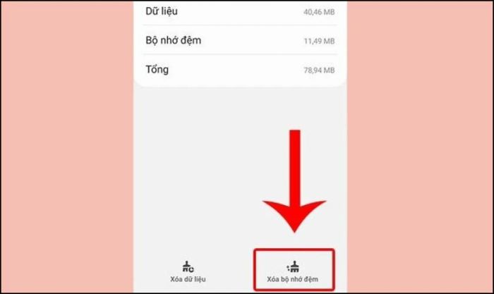 Bạn nhấn vào tùy chọn Xóa bộ nhớ đệm