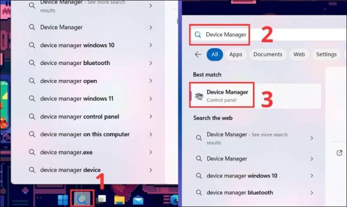 Nhập từ khóa Device Manager vào thanh tìm kiếm