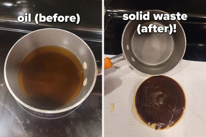 A before-and-after image showing oil transformed into solid form
