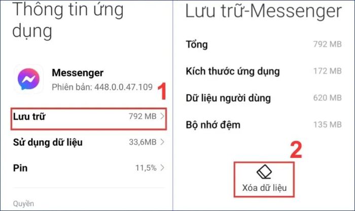 Vào mục Lưu trữ và chọn Xóa dữ liệu