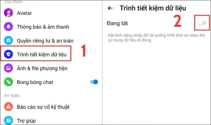 Tiếp theo, bạn kéo xuống dưới và tìm chọn mục Trình tiết kiệm dữ liệu, sau đó tắt chức năng này đi là hoàn tất.