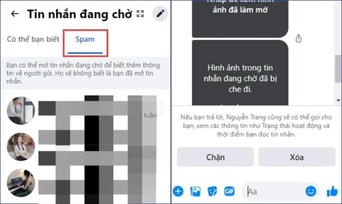 Nhấn vào mục Spam để tiếp tục