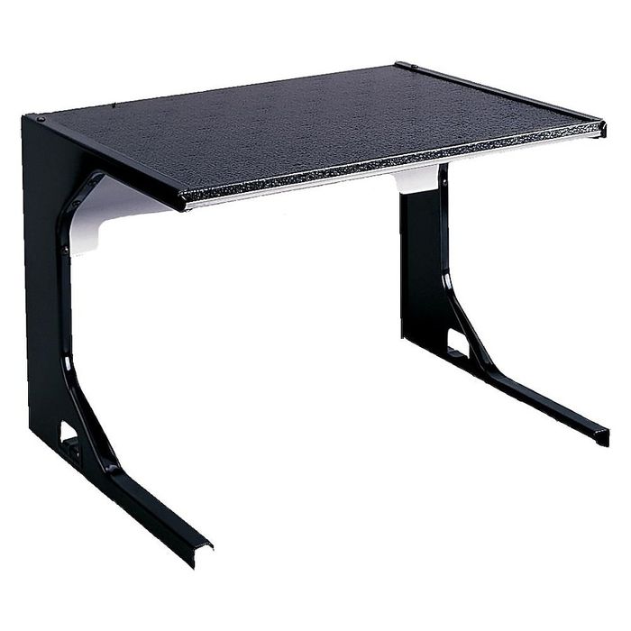 A metal shelf with two sturdy legs designed to sit over a stove