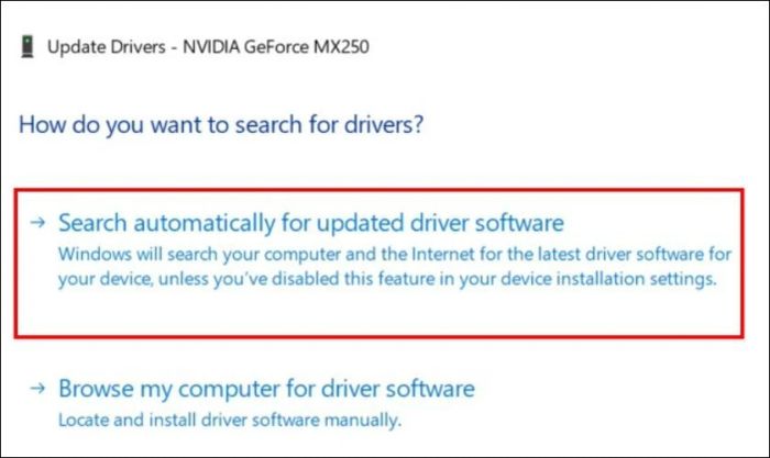 Cuối cùng, nhấn vào Search Automatically for updated driver software