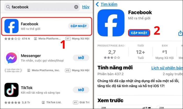 Cập nhật Facebook để khắc phục lỗi đăng nhập không thành công