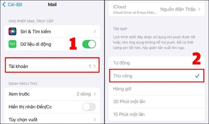 Chọn chế độ Thủ công để ngừng tự động kiểm tra email mới trên iPhone