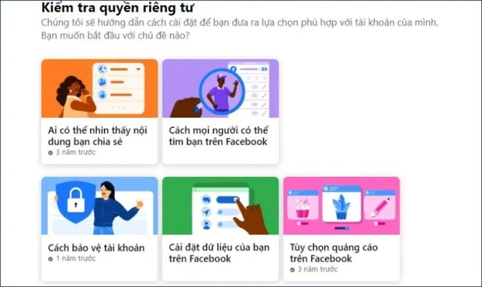 Chọn vào mục Kiểm tra quyền riêng tư và xem các cài đặt liên quan