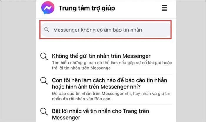 Gõ từ khoá messenger không có âm báo tin nhắn vào thanh tìm kiếm