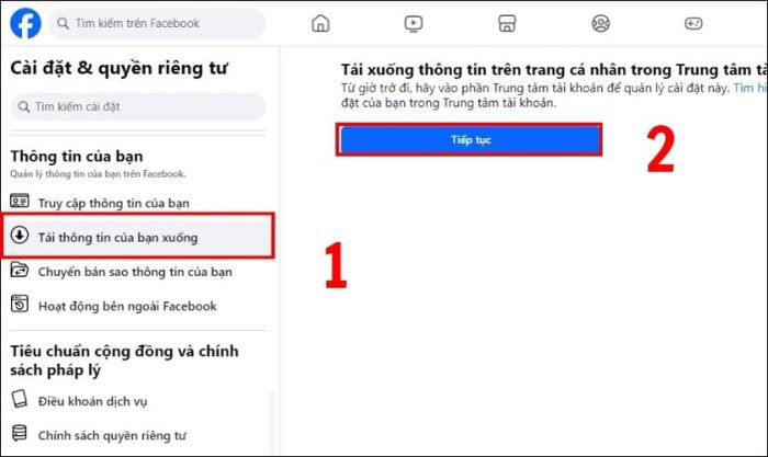 Chọn Tải xuống thông tin của bạn rồi nhấn Tiếp tục