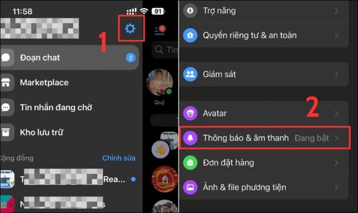 Kéo xuống và chọn mục Thông báo và âm thanh