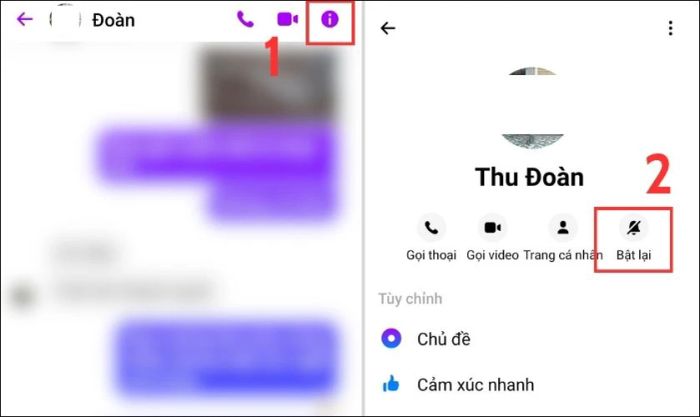 Nhấn vào biểu tượng chữ i ở góc trên bên phải và chọn mục Bật lại