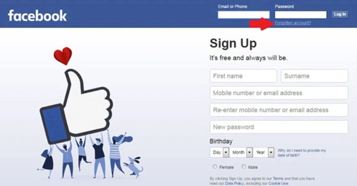 TH đã đăng nhập và quên mật khẩu Facebook