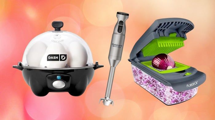 Dash egg cooker, Cuisinart hand blender, and Fullstar vegetable chopper.
