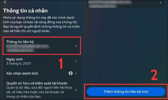 Trong phần Thông tin liên hệ, bạn chọn Thêm thông tin liên hệ mới