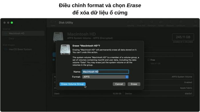 thay đổi định dạng (format) sang macOS Extended hoặc APFS
