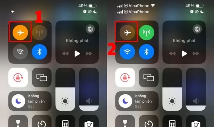 Khôi phục SIM qua chế độ máy bay để sửa lỗi iPhone không nhận SIM