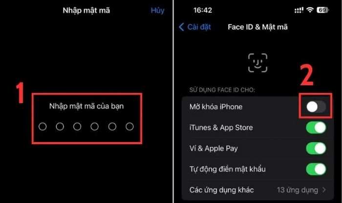 Tiếp theo, bạn nhập mật khẩu điện thoại để mở khóa