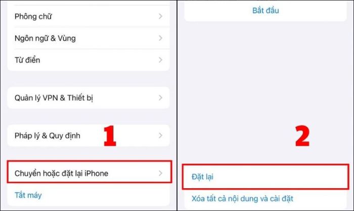 Nhấn vào Đặt lại để đưa thiết lập về trạng thái ban đầu