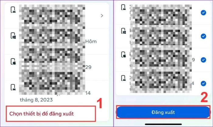 Chọn tất cả các thiết bị mà bạn đã đăng nhập rồi nhấn vào Đăng xuất