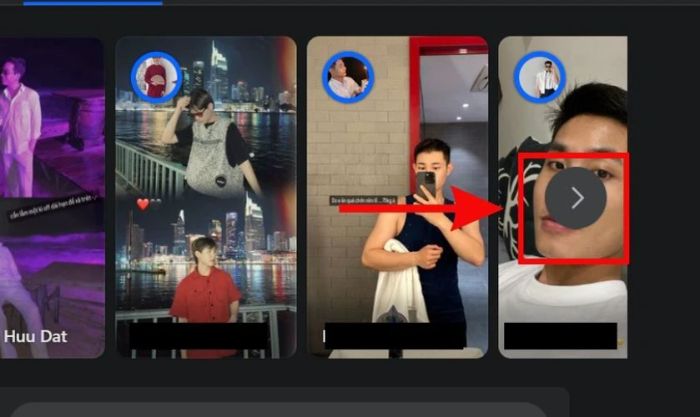 Truy cập Facebook trên máy tính và nhấn vào biểu tượng mũi tên ở góc phải màn hình.