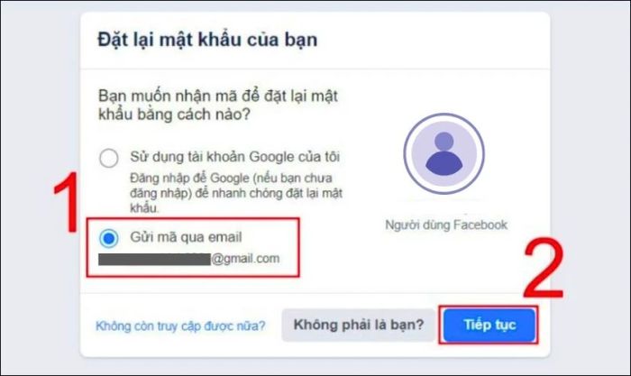 Chọn mục Gửi mã qua Email và nhấn Tiếp tục