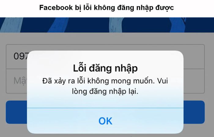 Facebook gặp lỗi không đăng nhập được.
