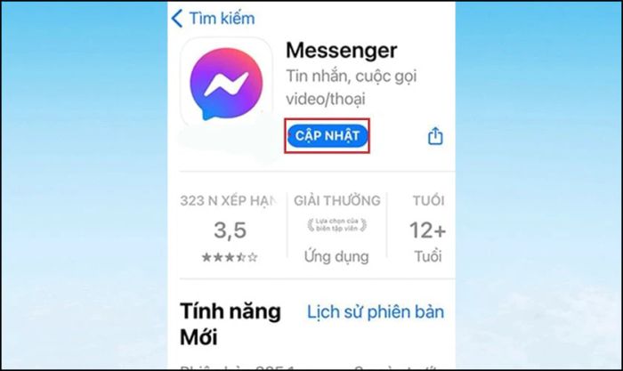 Tìm ứng dụng Messenger trong thanh tìm kiếm và nhấn vào Cập nhật