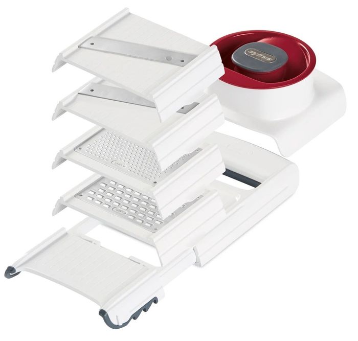 The tool featuring two slicers and two graters for versatile use