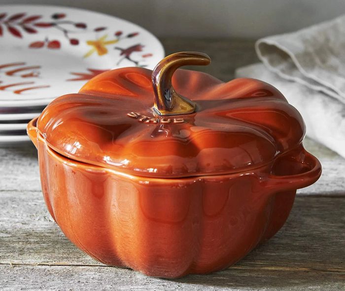 Image of the pumpkin cocotte in a rich burnt orange hue, ready for the season’s best dishes.