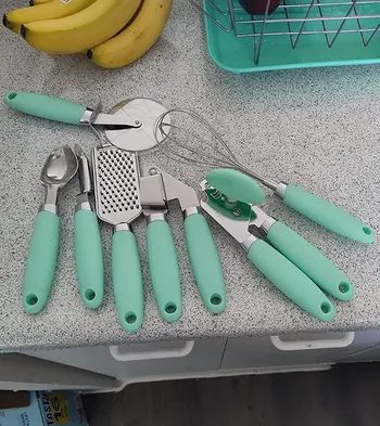 The same gadgets in silver and light blue