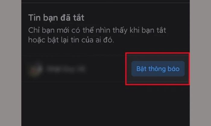 Nhấn vào Bật thông báo cho người mà bạn đã vô hiệu hóa tính năng xem story.