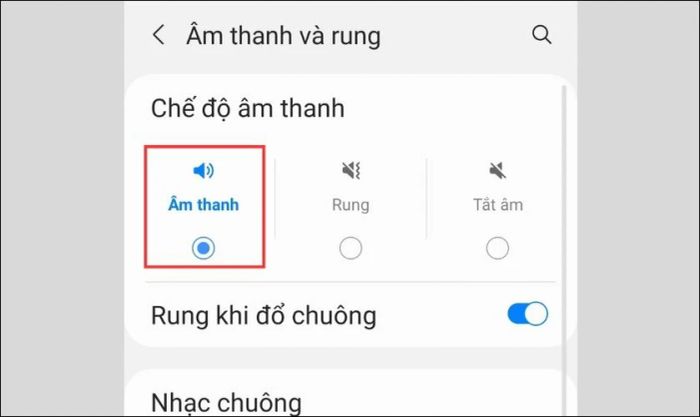 Nhấn vào mục Âm thanh để tắt chế độ im lặng đã được kích hoạt.