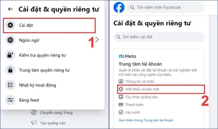 Nhấn vào Cài đặt và chọn mục Mật khẩu và Bảo mật