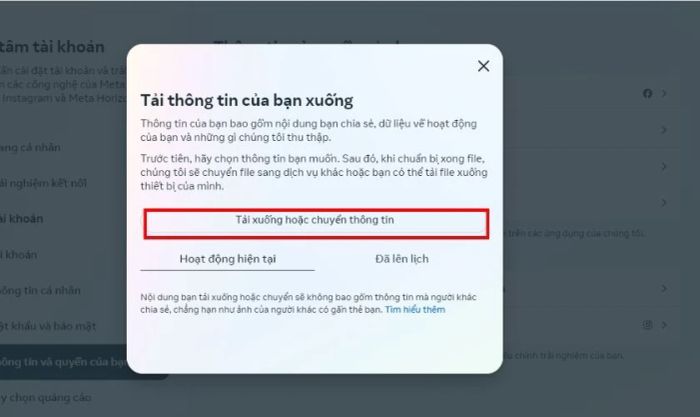 Chọn Tải xuống hoặc chuyển thông tin