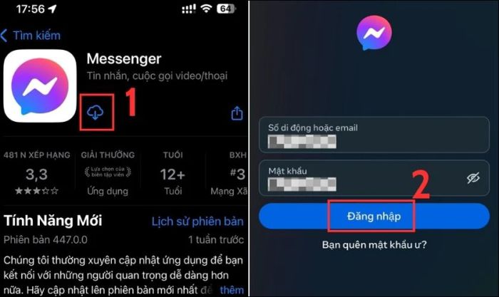 Nhấn vào biểu tượng tải xuống để cài đặt lại ứng dụng Messenger trên thiết bị của bạn
